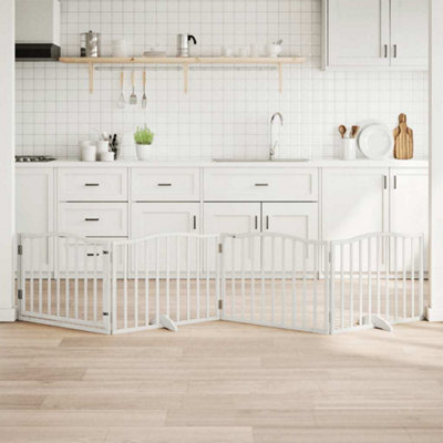 Walplus White Dog Gate With Door Foldable 4 Panels 320 Cm Poplar Wood - image 1