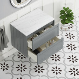 Royal Bathrooms Royal Bathroom Elmore 700mm Matt Pebble Grey Wall Mounted Countertop Bathroom Vanity Unit 2 Drawer With Round Basin - thumbnail 6