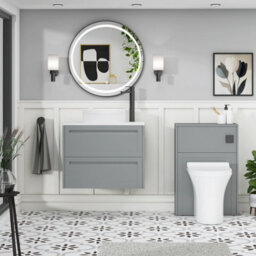 Royal Bathrooms Royal Bathroom Elmore 700mm Matt Pebble Grey Wall Mounted Countertop Bathroom Vanity Unit 2 Drawer With Round Basin - thumbnail 5