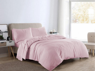Homespace Direct Ltd Plain Dye Flannelette Brushed Cotton Duvet Cover Set Pink - image 1