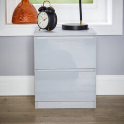 Home Source Lugano Grey 2 Drawer Bedside Table High Gloss Drawer Fronts - thumbnail 3