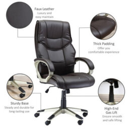 Black Executive Computer Office Desk Chair High Back Faux Leather Swivel Chair 150Kg - thumbnail 3