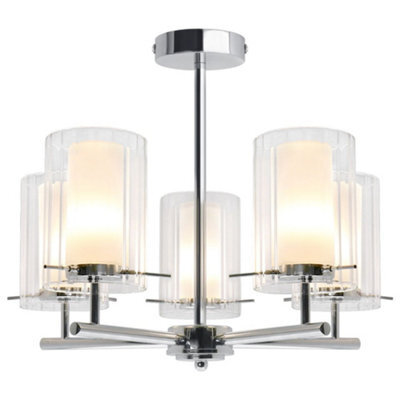 Long Life Lamps Company Fixed 5 Lights Chrome Ceiling Light Semi Flush Glass Shade Lantern Chandelier K415 - image 1