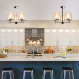 Long Life Lamps Company Fixed 5 Lights Chrome Ceiling Light Semi Flush Glass Shade Lantern Chandelier K415 - thumbnail 9
