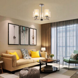 Long Life Lamps Company Fixed 5 Lights Chrome Ceiling Light Semi Flush Glass Shade Lantern Chandelier K415 - thumbnail 7