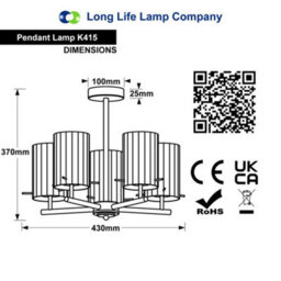 Long Life Lamps Company Fixed 5 Lights Chrome Ceiling Light Semi Flush Glass Shade Lantern Chandelier K415 - thumbnail 2