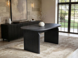 Solace+Co Varm And Cyra Black Dining Table With 2 Chenille Benches, Beige - thumbnail 2