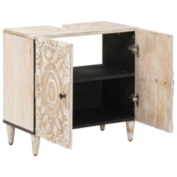 Walplus Bathroom Sink Cabinet White 62 X 33 X 58 Cm Solid Mango Wood - thumbnail 2