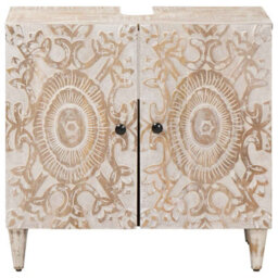 Walplus Bathroom Sink Cabinet White 62 X 33 X 58 Cm Solid Mango Wood - thumbnail 3