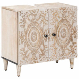 Walplus Bathroom Sink Cabinet White 62 X 33 X 58 Cm Solid Mango Wood - thumbnail 1