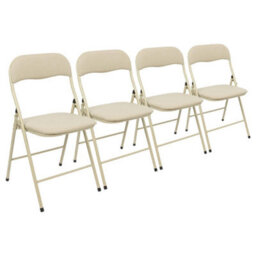 Fabric Padded Metal Folding Chairs - Beige - Pack Of 4 - thumbnail 1