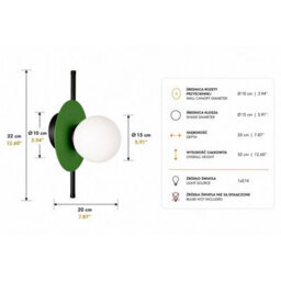 Luminosa Lighting Luminosa Luma Globe Wall Lights Black, Green White Glass Shade 1X E27 - thumbnail 4