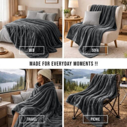 Moonlight Bedding Fleece Blanket Soft Throw Lightweight All Season Sofa, Bed & Travel Blanket King (Black, 200X240Cm) - thumbnail 4