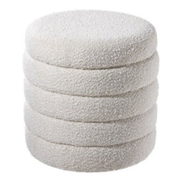 Darphe Beige Upholstered Round Storage Ottoman For Bedroom Living Room And Makeup Room - thumbnail 1