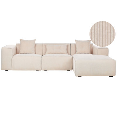 Beliani Corner Sofa 3 Seater Dolva Corduroy Beige Left Hand - image 1