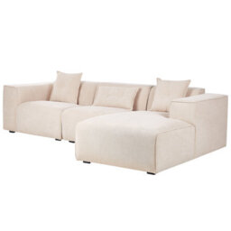 Beliani Corner Sofa 3 Seater Dolva Corduroy Beige Left Hand - thumbnail 5