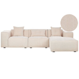 Beliani Corner Sofa 3 Seater Dolva Corduroy Beige Left Hand - thumbnail 1