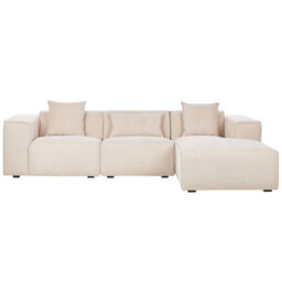 Beliani Corner Sofa 3 Seater Dolva Corduroy Beige Left Hand - thumbnail 4