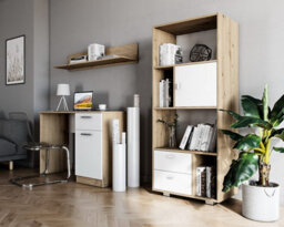 Shefa Line Bookcase Kurt White - Artizan Oak (2 Boxes) - thumbnail 3