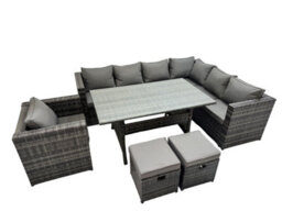 Fimous Rattan Garden Furniture Set Outdoor 10 Seater Patio Corner Sofa Sets With Table Chair 2 Small Stools Dark Grey Mixed - thumbnail 1