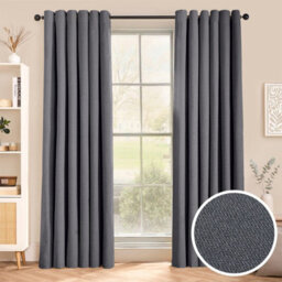 Aspire Homeware Charcoal  Linen 100% Blackout Curtain-Thermal Insulated Eyelet Room Darkening Curtain Pair (W)228Cm X (D)228Cm
