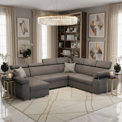 Boston U Modular U Shape Corner Sofa Bed In Living Room Mdf Frame Hr Foam Metal Legs 325X260X85 98Cm Grey Left - image 1