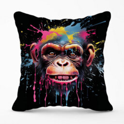 Warren Reed Designer Multi Coloured Monkey Face Splashart Cushions 60Cm X 60Cm - thumbnail 1