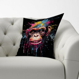 Warren Reed Designer Multi Coloured Monkey Face Splashart Cushions 60Cm X 60Cm - thumbnail 2