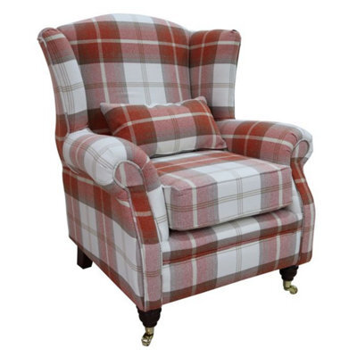 Wing Chair Original Fireside High Back Armchair P And S Balmoral Burnt Orange Check Real Fabric - image 1