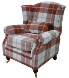 Wing Chair Original Fireside High Back Armchair P And S Balmoral Burnt Orange Check Real Fabric - thumbnail 2