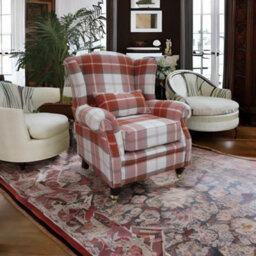 Wing Chair Original Fireside High Back Armchair P And S Balmoral Burnt Orange Check Real Fabric - thumbnail 3