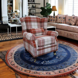Wing Chair Original Fireside High Back Armchair P And S Balmoral Burnt Orange Check Real Fabric - thumbnail 4