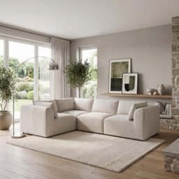 Furniturebox Uk Drift Cream Boucle Fabric 3 Seater Modular Corner Sofa - thumbnail 1