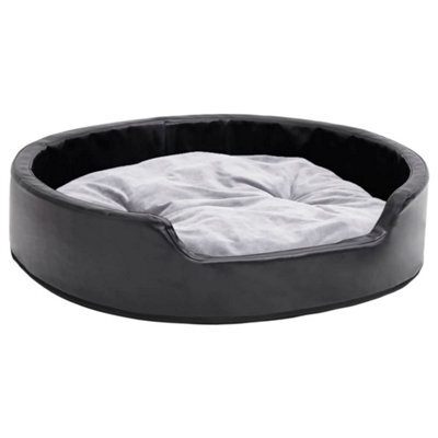 Berkfield Luxury Dog Bed Black And Grey 79X70X19 Cm Plush And Faux Leather - image 1