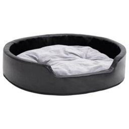 Berkfield Luxury Dog Bed Black And Grey 79X70X19 Cm Plush And Faux Leather