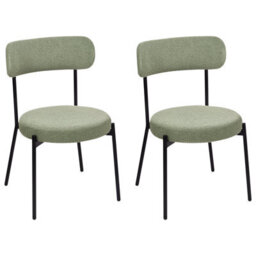 Wyld And Coco Light Green Bouclé Dining Chairs Set Of 2 With Black Steel Legs - thumbnail 4