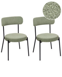 Wyld And Coco Light Green Bouclé Dining Chairs Set Of 2 With Black Steel Legs - thumbnail 3