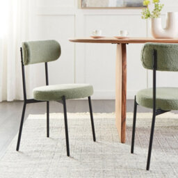 Wyld And Coco Light Green Bouclé Dining Chairs Set Of 2 With Black Steel Legs - thumbnail 2