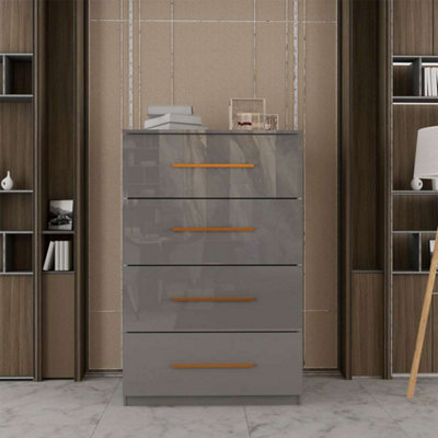 Sliding Wardrobes 4 u LTD Modern Chest Of Drawers High Gloss 4 Drawers Storage Options - Grey - image 1