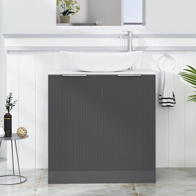 Royal Bathrooms Evora 800mm Graphite Grey Fluted Floor Standing Countertop Vanity Unit 2 Door With Cesar Basin - image 1