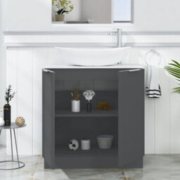 Royal Bathrooms Evora 800mm Graphite Grey Fluted Floor Standing Countertop Vanity Unit 2 Door With Cesar Basin - thumbnail 3