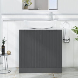 Royal Bathrooms Evora 800mm Graphite Grey Fluted Floor Standing Countertop Vanity Unit 2 Door With Cesar Basin - thumbnail 1