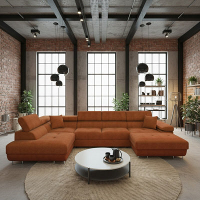 Torezio Bis U Shaped Corner Sofa Bed With Storage Chipboard Frame Polyurethane Foam Springs 346X203X70 90Cm Orange Left - image 1