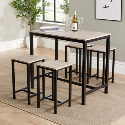 Home Source Nicosia Light Oak Dining Table And Bar Stool Set - image 1