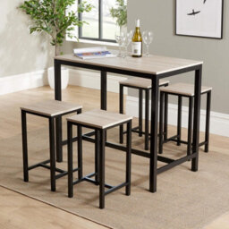 Home Source Nicosia Light Oak Dining Table And Bar Stool Set - thumbnail 1
