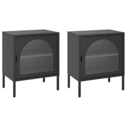 Berkfield Nightstands 2 Pcs Black 50X35X60 Cm Glass And Steel - thumbnail 2