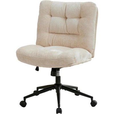 Beige Ergonomic Office Chair Thick Cushion Adjustable Wheels - image 1