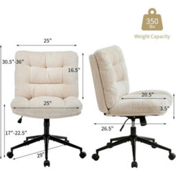 Beige Ergonomic Office Chair Thick Cushion Adjustable Wheels - thumbnail 2