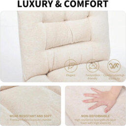 Beige Ergonomic Office Chair Thick Cushion Adjustable Wheels - thumbnail 3
