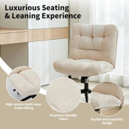 Beige Ergonomic Office Chair Thick Cushion Adjustable Wheels - thumbnail 4